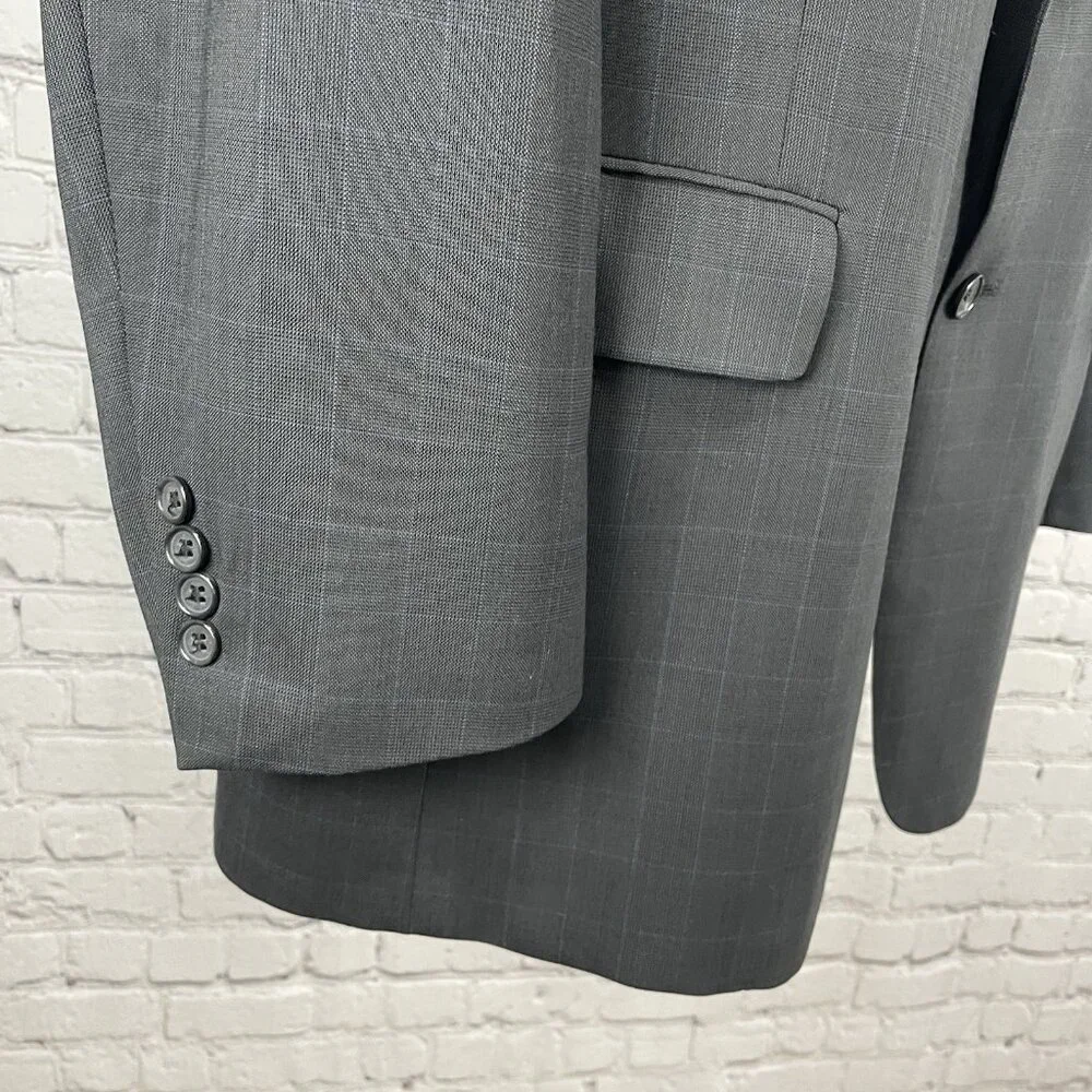 Austin Reed Grey Blue Check 2 Button Vented Blazer Sport Coat USA Made Size 44L